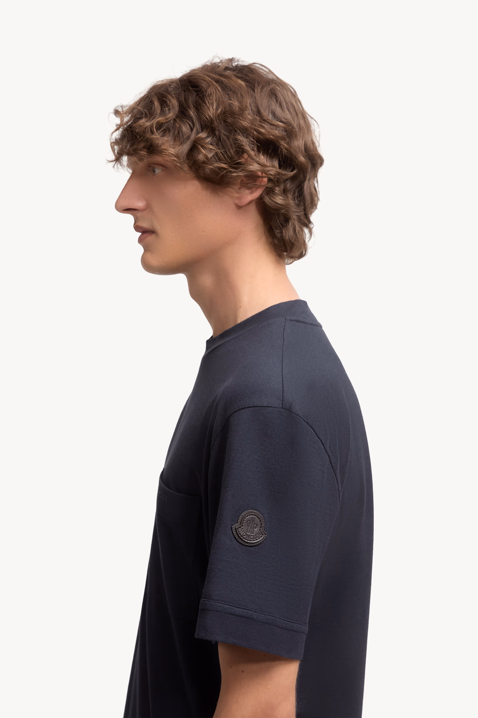 Logo Cotton & Silk T-Shirt with Pocket Men Navy Blue Moncler 4